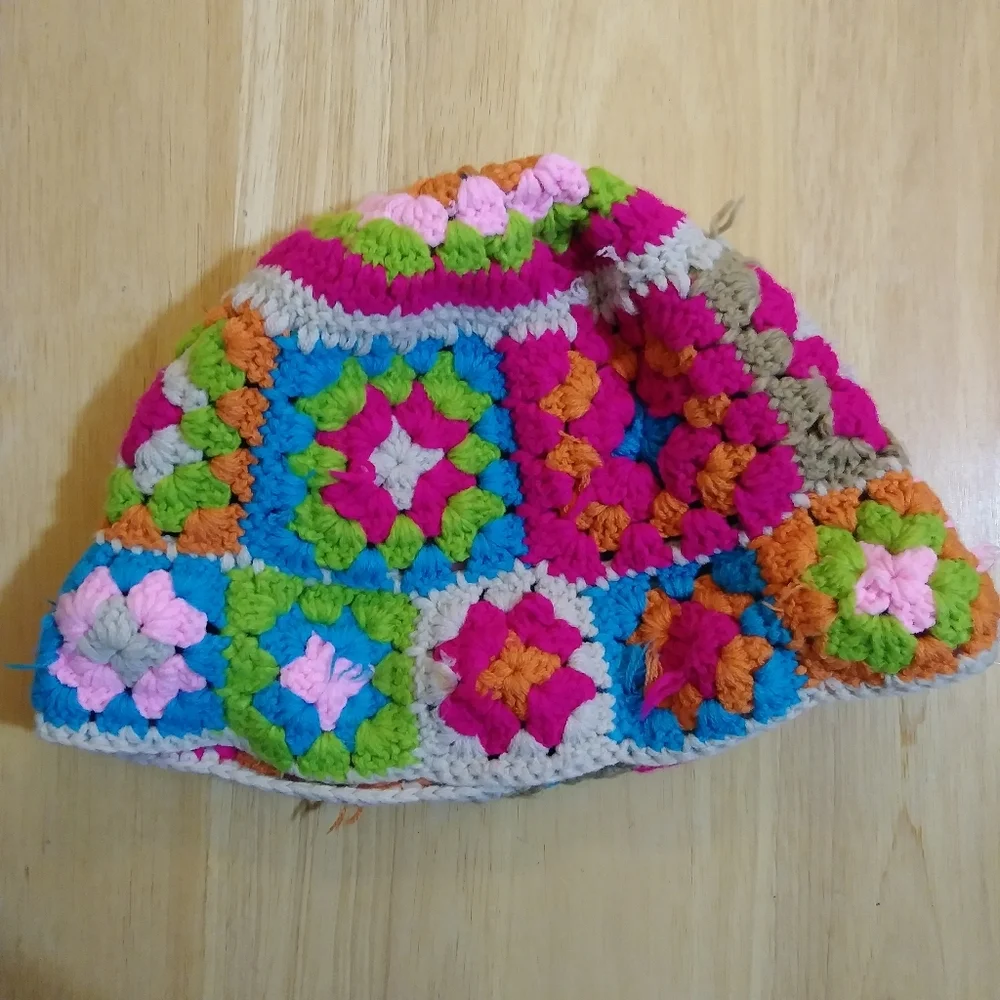 Granny Square Colorful Crochet Bucket Hat Handmade